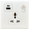 Ổ cắm đơn 3 chấu có công tắc chuẩn Quốc tế + USB Type A+C – Honeywell – EW2835UDPWHI